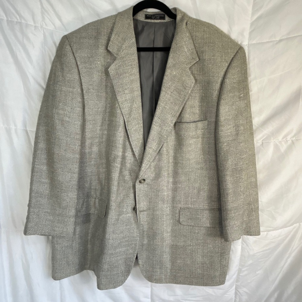 Bert Pulitzer‎ Collectors Edition Mens 100% Silk Blazer Jacket Beige Herringbone
